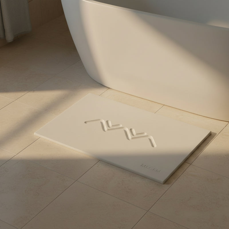 MEGEM Alpine Chalk stone bath mat, diatomaceous earth, light bathroom