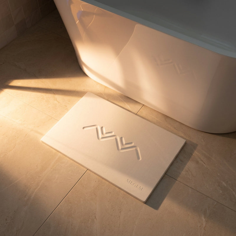 MEGEM Alpine Chalk stone bath mat, diatomaceous earth, light bathroom