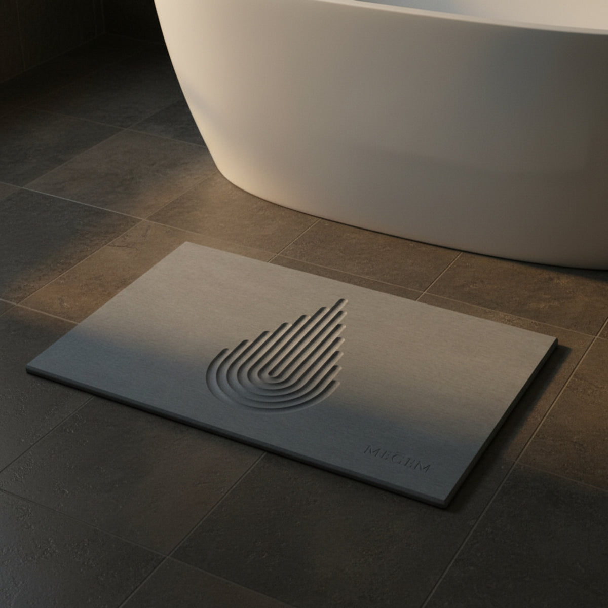 MEGEM luxury stone bath mat Summit Basalt variant, diatomaceous earth surface