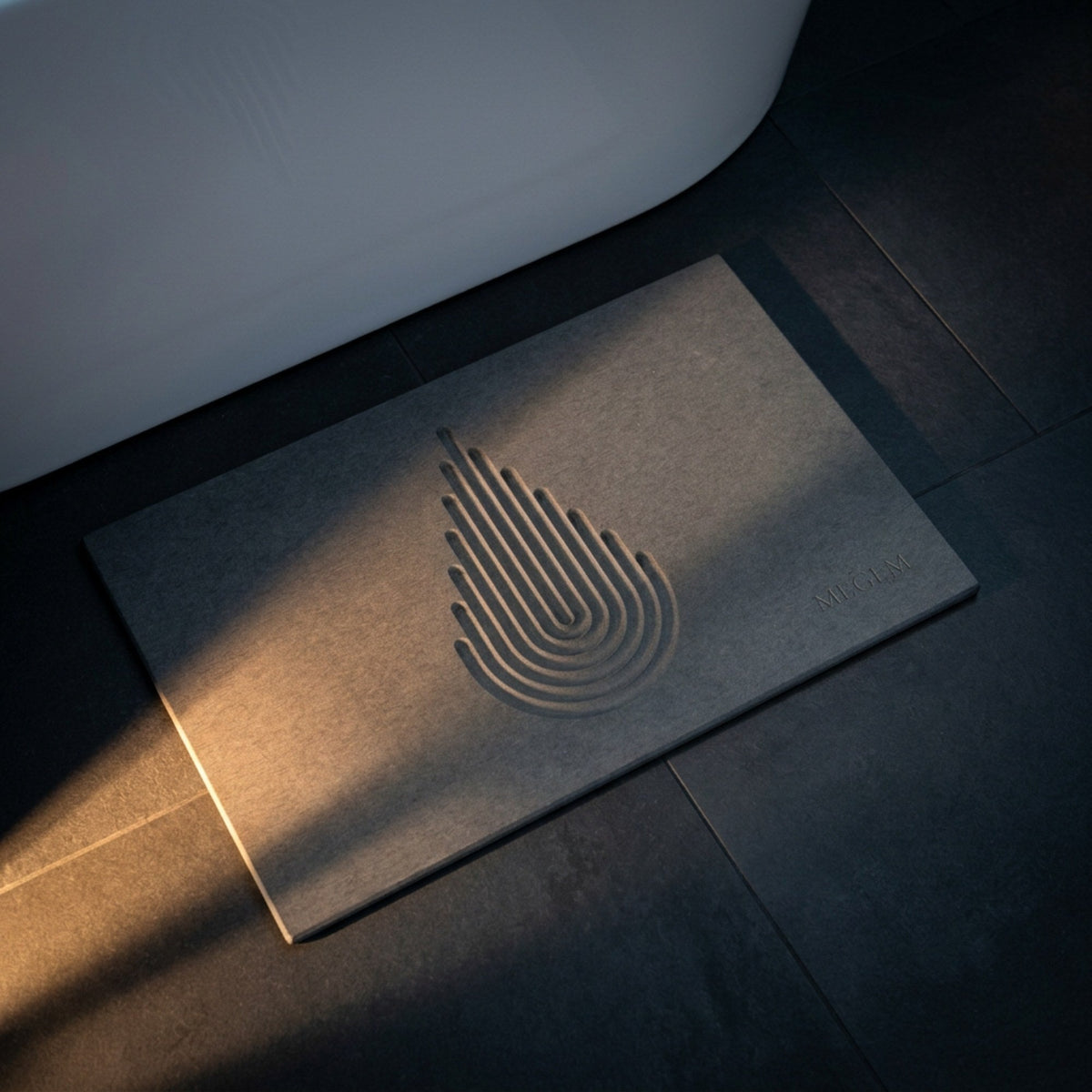MEGEM luxury stone bath mat Summit Basalt, diatomaceous earth surface